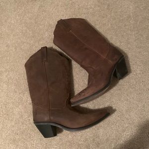 Brown leather cowboy boots